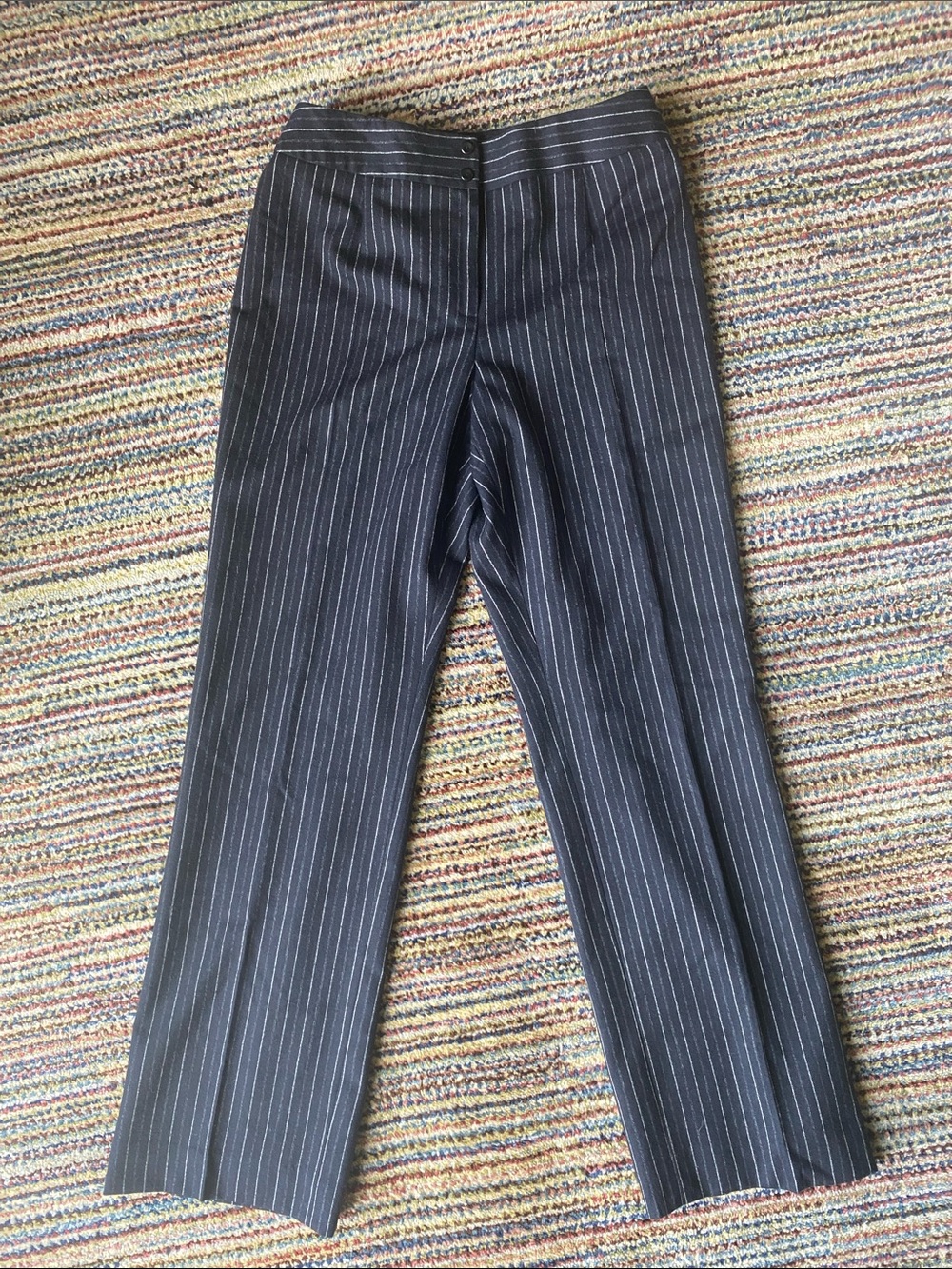 Carlisle Black Pinstripe Wool & Cashmere Dress Pants 12